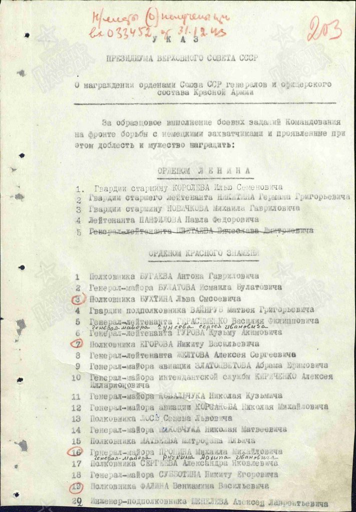 4. Приказ о награждении орденом Красного Знамени Матвеева М.И.